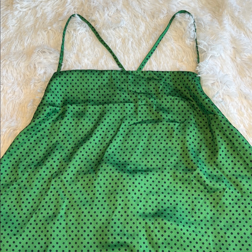 Free people camisole green black polkadot